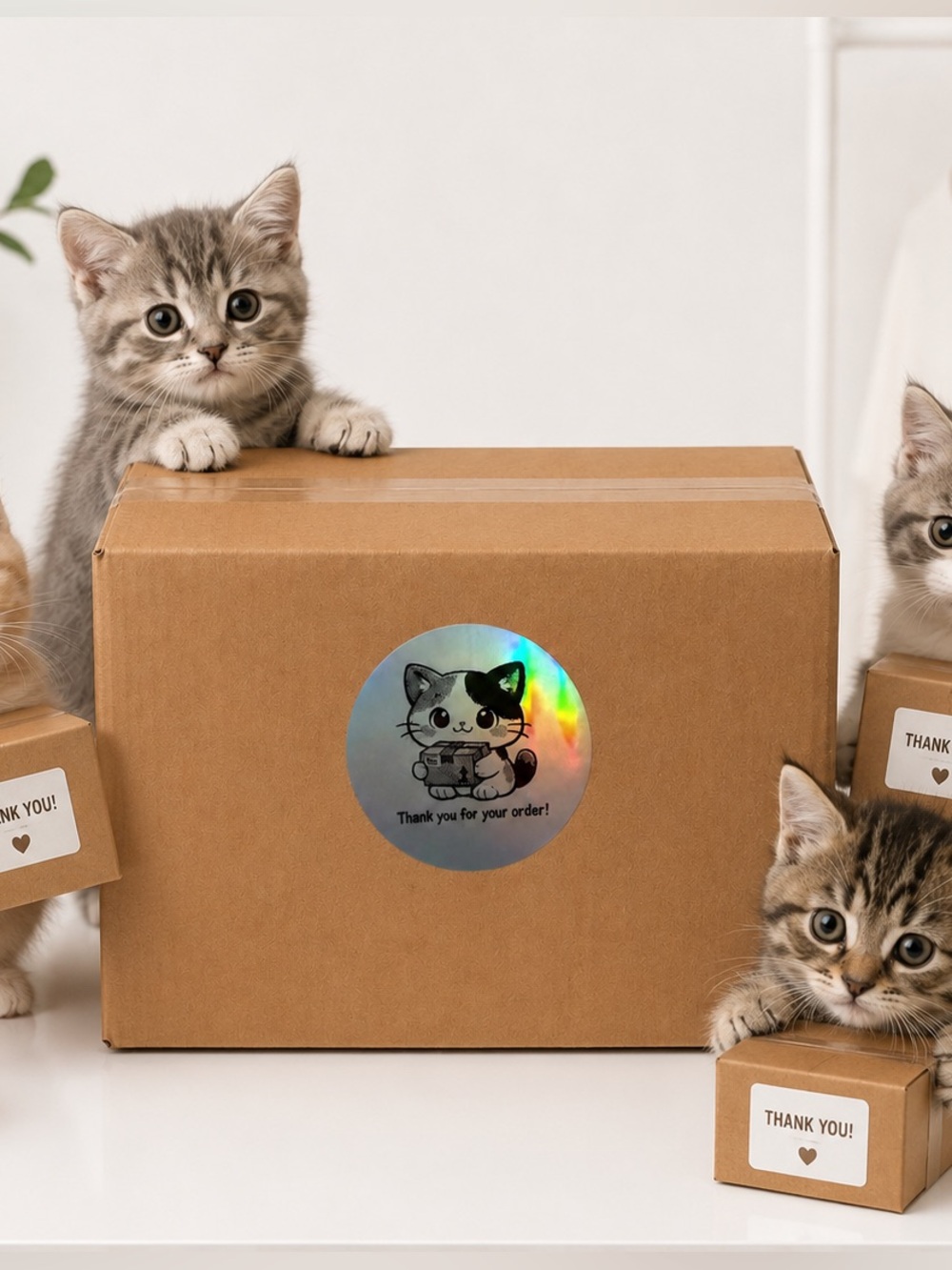 Kitten Thank You Stickers 2” round-100ct. New
